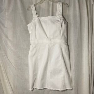 LOFT Women’s jumper dress. White denim size 8. Fringe hem. New with tags.